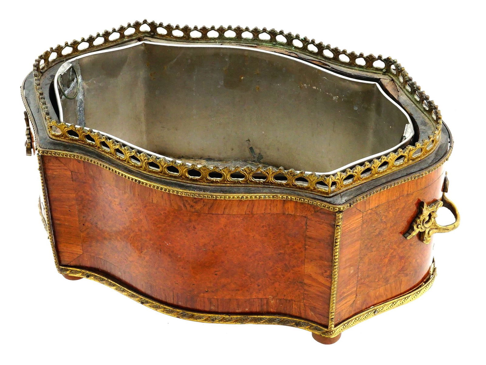 LARGE ANTIQUE FRENCH BRONZE MOUNTED WOODEN PLANTER (1 of 12)