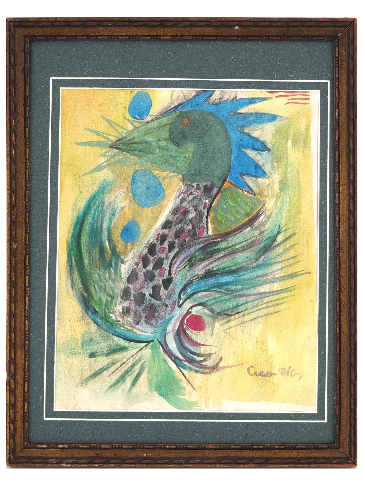 BRAZILIAN PAINTING OF A ROOSTER SIGNED CICERO DIAS (1 of 4)