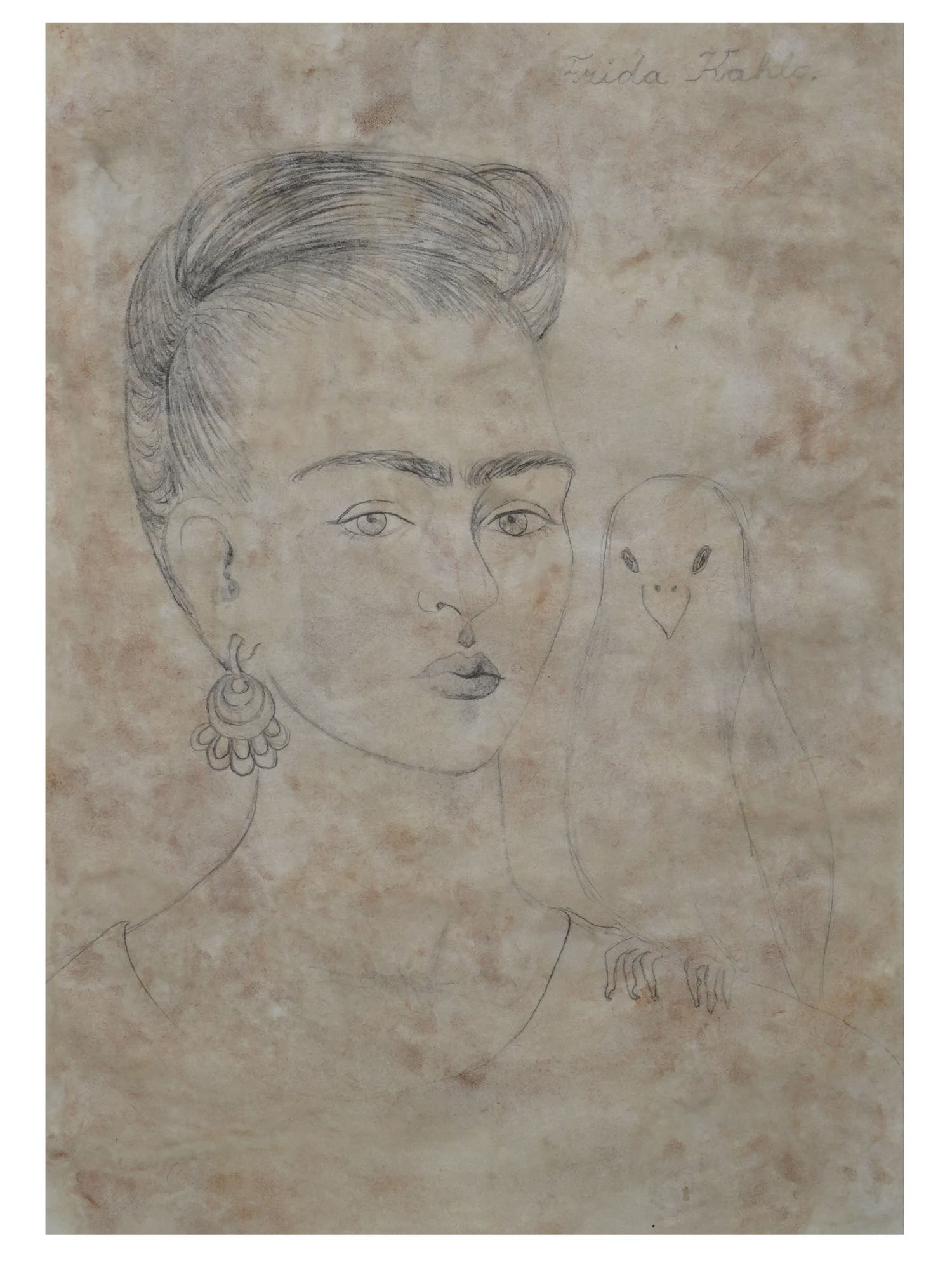 ATTR TO FRIDA KAHLO SELF PORTRAIT PENCIL PAINTING (1 of 5)