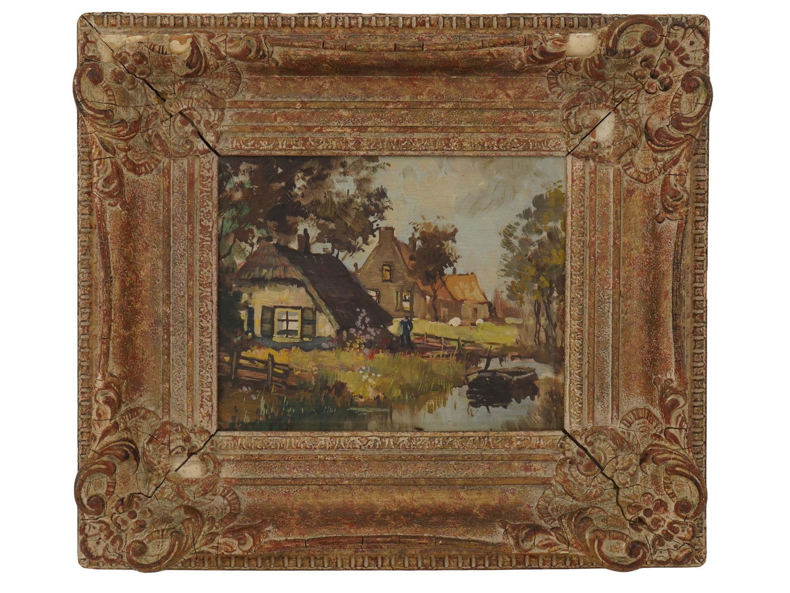 VINTAGE EUROPEAN SCHOOL RURAL LANDSCAPE OIL PAINTING (1 of 6)