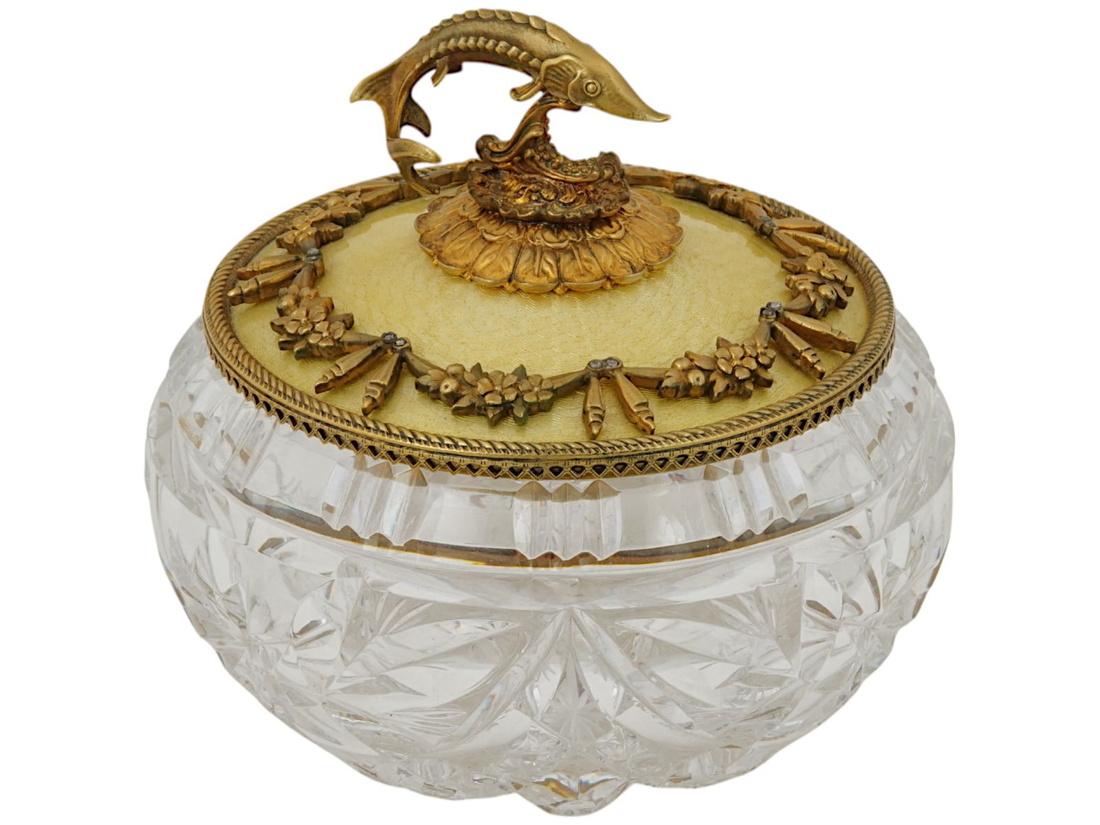 RUSSIAN SILVER ENAMEL DIAMONDS CUT CRYSTAL CAVIAR BOX (1 of 6)