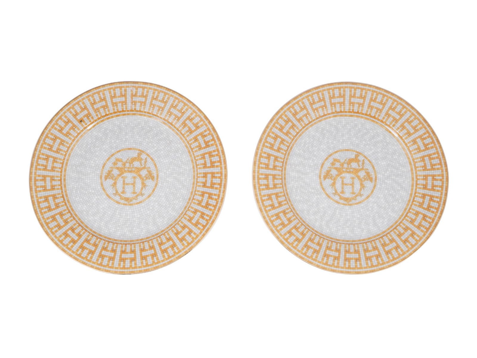 VTG HERMES MOSAIQUE AU 24 GOLD PORCELAIN DESSERT PLATES (1 of 5)