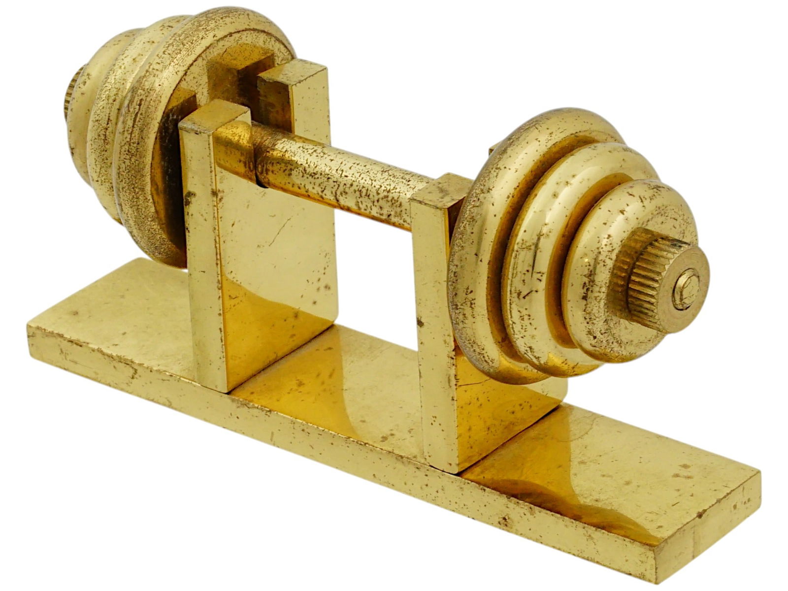 VINTAGE SOLID BRASS MINIATURE BARBELL SCULPTURE (1 of 7)