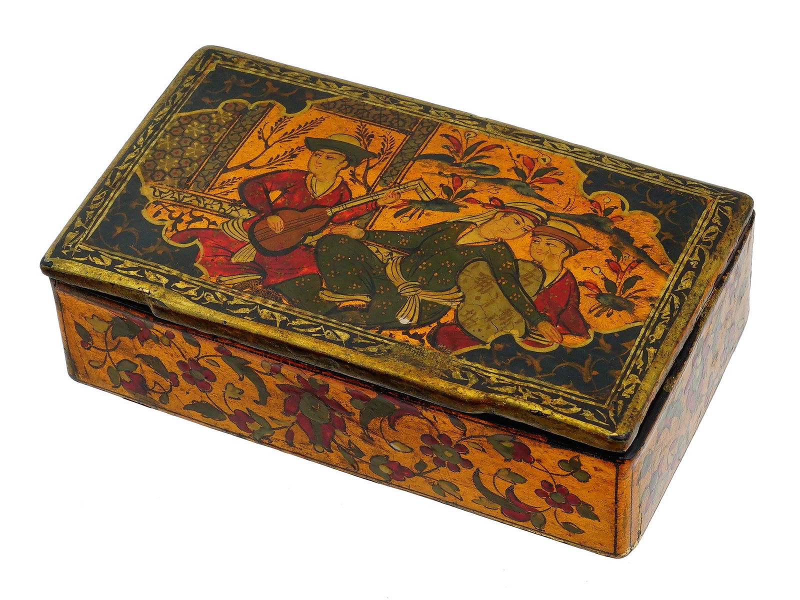 ANTIQUE PERSIAN QAJAR PERIOD PAINTED PAPIER MACHE BOX (1 of 13)