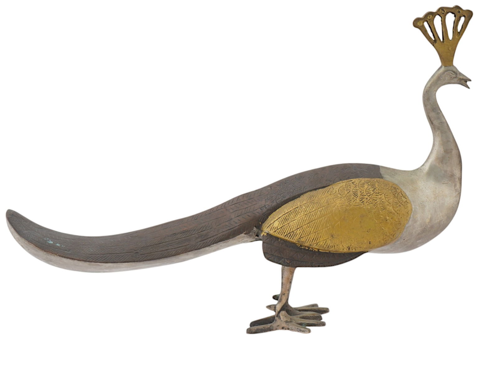 ANTIQUE INDIAN GILT SILVER PLATED PEACOCK FIGURINE (1 of 6)