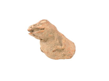 ANCIENT MAYAN EFFIGY CERAMIC ANIMAL SCULPTURE: An ancient Mayan ceramic sculpture. Dating back to ca.?First millenium AD. The piece represents an animal, presumably a monkey. Fine detail work. Archaeological Finds And HIstorical Relics, Mesoameric