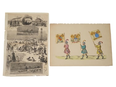 ANTIQUE PRINTS CONEY ISLAND AND FISHMONGERS PAGEANT
