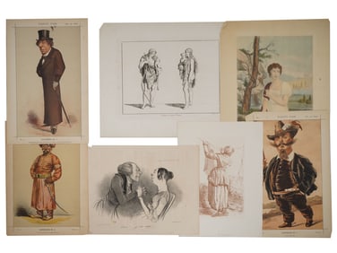 ANTIQUE ENGRAVINGS WITH PORTRAITS AND GENRE SCENES