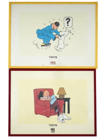 LOT OF FRENCH TINTIN COMICS ILLUSTRATIONS LITHOGRAPHS