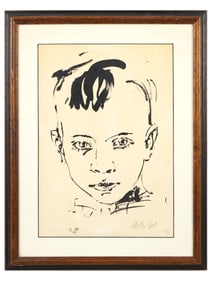 MOSHE GAT ISRAELI LITHOGRAPH PORTRAIT OF A YOUNG BOY