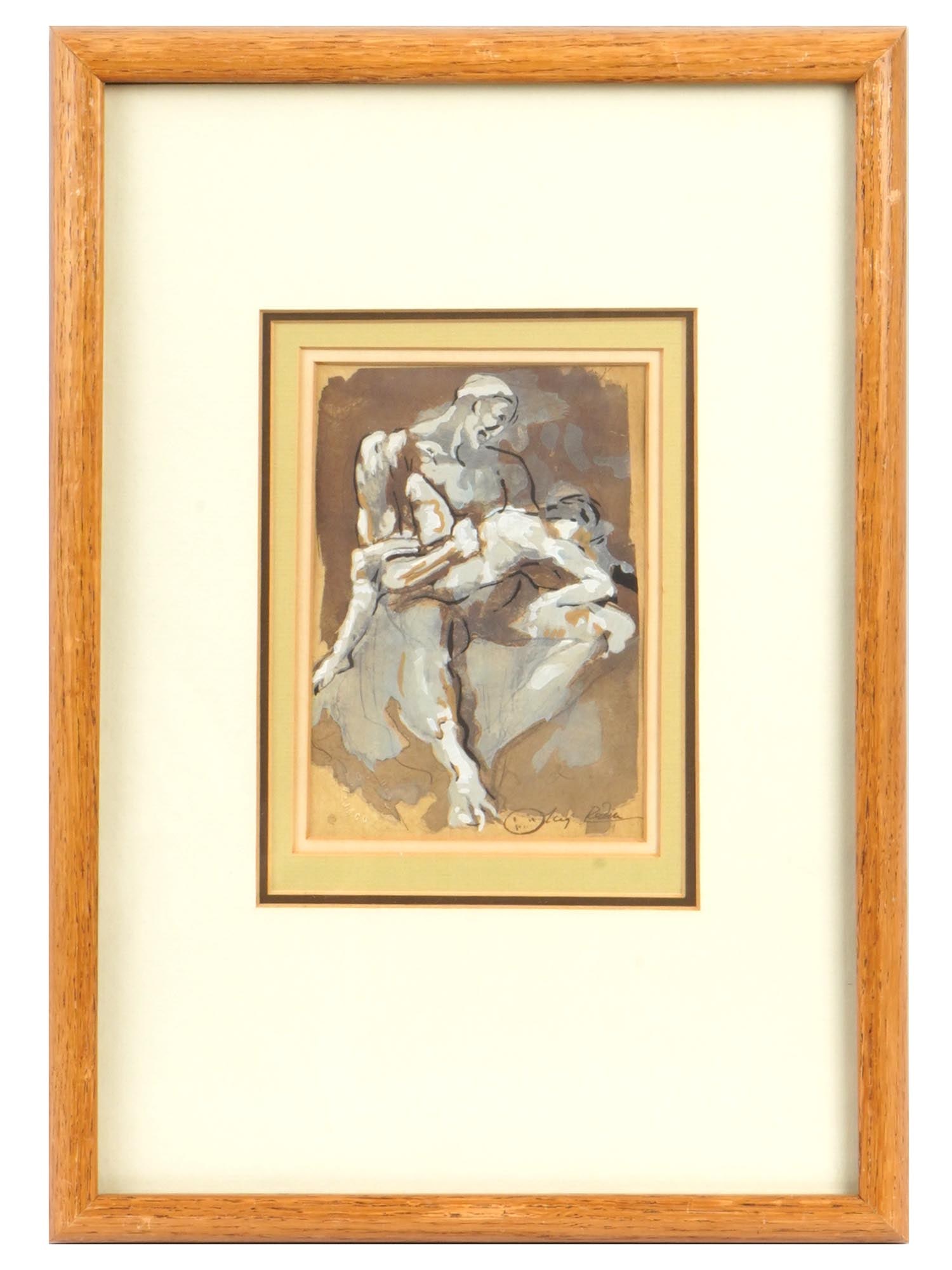 DANIEL JACOMET COLOR POCHOIR AFTER AUGUSTE RODIN: Daniel Jacomet, French, 1894 to 1966, a color pochoir reproduction of Ugolin Dans Sa Prison after Auguste Rodin, French, 1840 to 1917. Dating to the second half of the 20th century. Featuring a printe