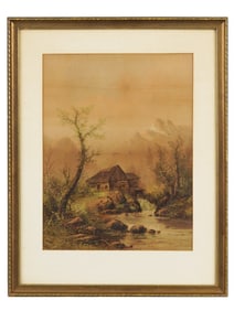 VINTAGE RURAL LANDSCAPE COLORED LITHOGRAPH