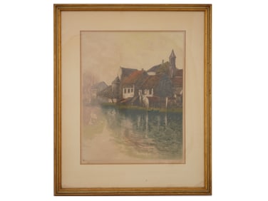 LANDSCAPE ETCHING BY MARINO LUSY BANKS OF THE RIVER