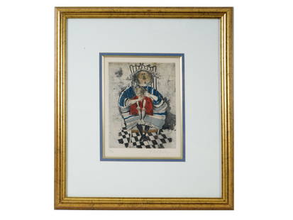 LTD BOLIVIAN ETCHING BY GRACIELA BOULANGER SIGNED: Graciela Rodo Boulanger, Bolivian, born 1935, a limited edition hand colored etching on Arches paper, Petite Maternite, Small Maternity Ward. Signed in pencil, lower right. Numbered in pencil, 26 of 1