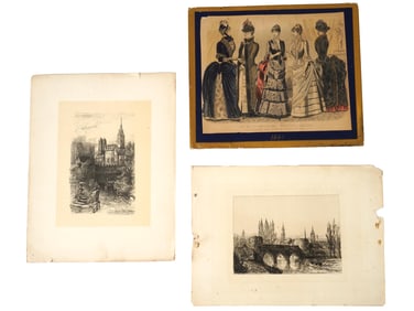 ANTIQUE LITHO ETCHINGS ERNEST GEORGE ELIZA GREATOREX