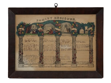 ANTIQUE AMERICAN GENEALOGY FAMILY TREE REGISTER FRAMED