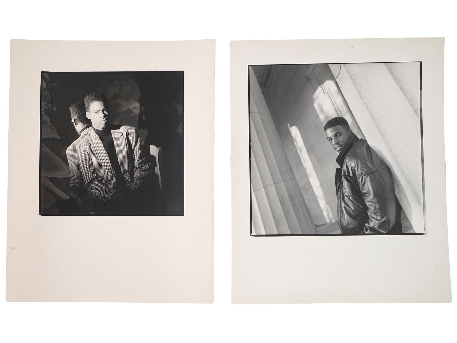 VINTAGE AMERICAN PHOTOS CHRIS ROCK TEDDY RILEY: Two vintage American photographs. One depicts Christopher Julius Rock, an American comedian, actor, and filmmaker, taken in Brooklyn in 1991, and another features Edward Theodore Riley, an American mu