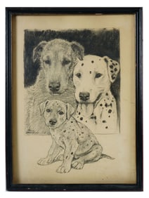 PAUL BRANSOM AMERICAN CHARCOAL PAINTING OF DOGS