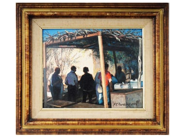 AMERICAN OIL GENRE PAINTING SIGNED HARRY E BUCKLEY