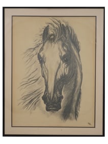 HORSE PORTRAIT PENCIL PAINTING SIGNED BY ARTIST