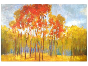 AUTUMN FOREST LANDSCAPE MIXED MEDIA PAINTING