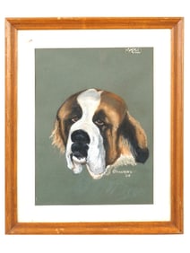 VINTAGE PASTEL PAINTING PORTRAIT OF A DOG SIGNED
