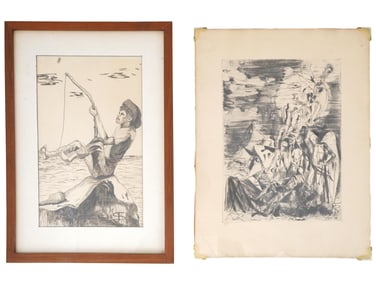 MID CENTURY GRAPHIC ARTWORKS ON PAPER SIGNED