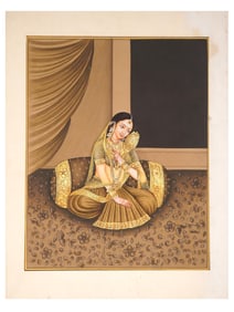 INDIAN MUGHAL ART JAIPUR SCHOOL MIXED MEDIA PAINTING