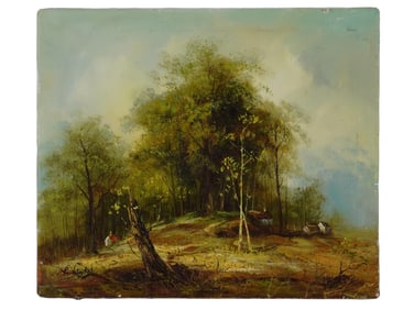 VINTAGE EUROPEAN SCHOOL LANDSCAPE OIL PAINTING