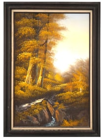 VINTAGE FOREST LANDSCAPE OIL PAINTING SIGNED