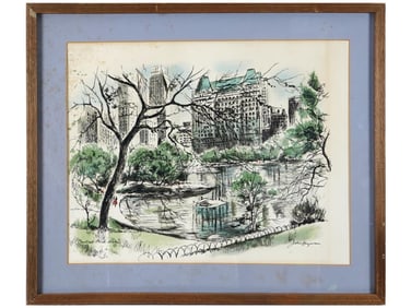 JOHN HAYMSON AUSTRIAN PAINTING CENTRAL PARK LAKE 1950