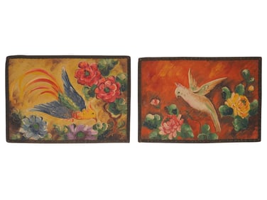 VINTAGE BIRD PAINTINGS ON CARDBOARD MID TO LATE 20TH C