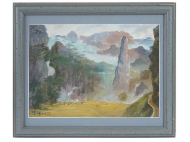 MID CENT CHINESE SCHOOL OIL LANDSCAPE PAINTING