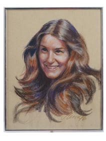 AMERICAN FEMALE PORTRAIT PASTEL PAINTING SIGNED