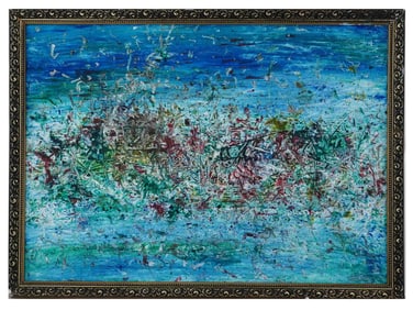 MID CENTURY ASIAN ABSTRACT OIL PAINTING SIGNED