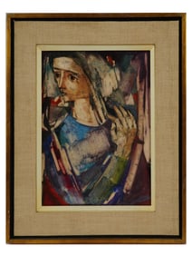 MID CENTURY WATERCOLOR FEMALE PORTRAIT PAINTING