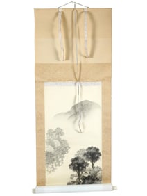 CHINESE INK WATERCOLOR PAINTING ON SILK SCROLL SIGNED