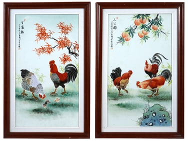 PAIR OF CHINESE PAINTINGS ON CERAMIC PANELS