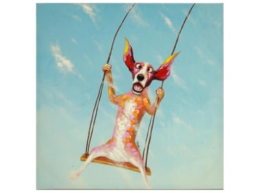 CONTEMPORARY MIXED MEDIA ARTWORK OF A DOG SIGNED
