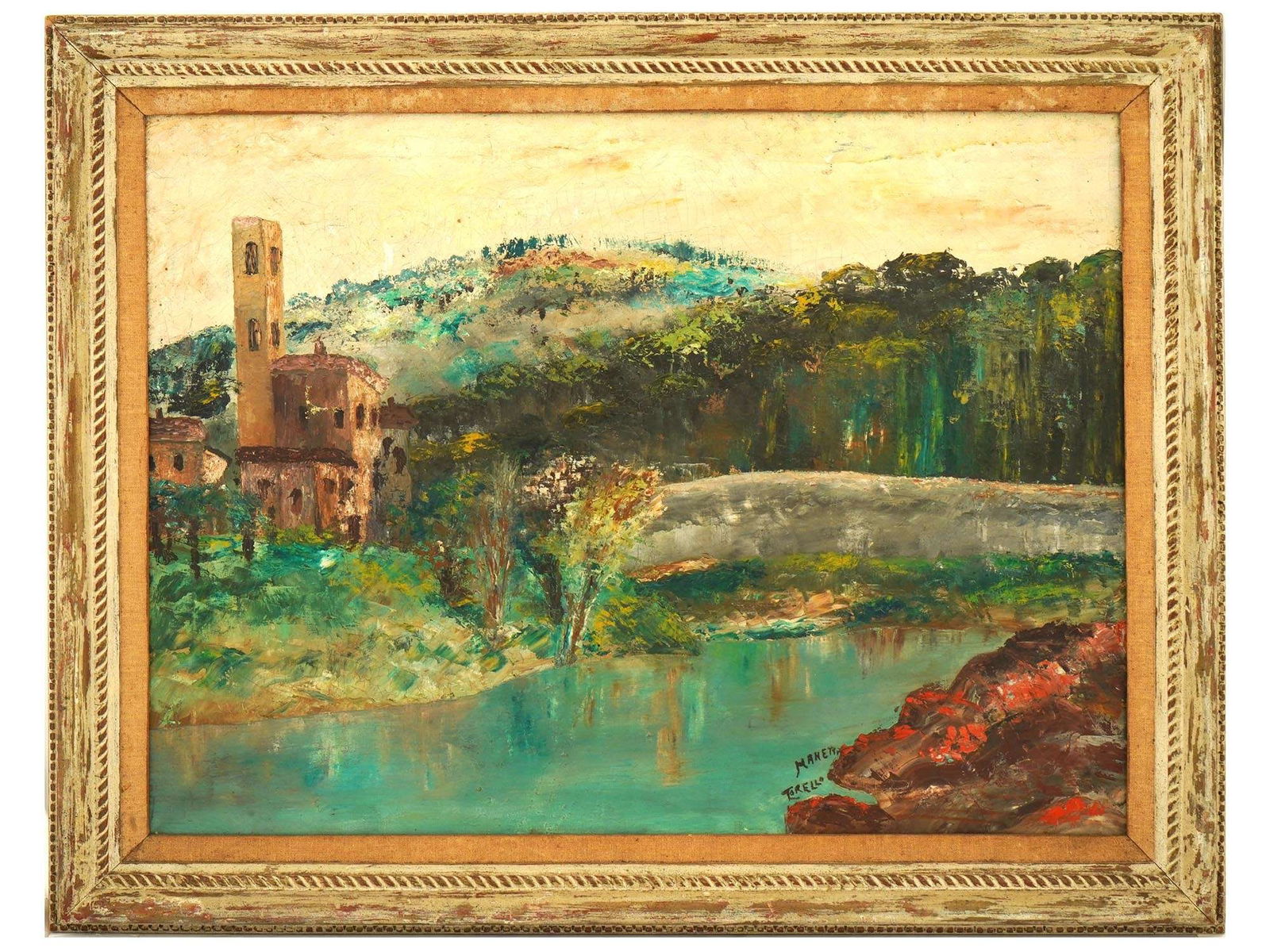 ITALIAN SCHOOL CASTLE OIL PAINTING SIGNED BY MANETTI (1 of 10)