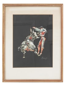 MEXICAN WATERCOLOR ON PAPER PAINTING OF TOREADOR
