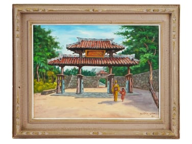 MODERN JAPANESE GATE OIL PAINTING BY TSUNEYUKI O