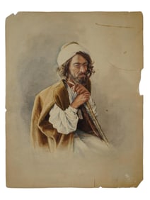 ANTIQUE EUROPEAN WATERCOLOR MUSLIM PORTRAIT PAINTING