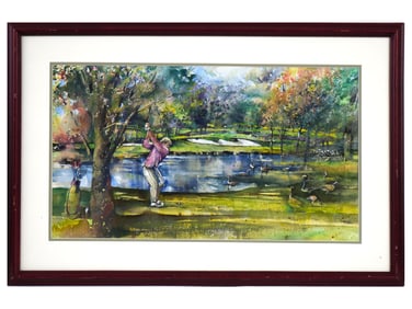 RALPH FURMANSKI MANNER GOLF SCENE WATERCOLOR PAINTING