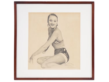 WOMAN PORTRAIT PHOTOREALIST PENCIL PAINTING FRAMED
