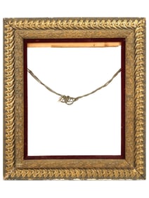 LARGE ANTIQUE CARVED GILT WOODEN FRAME W LEAF ORNAMENT