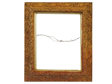 ANTIQUE GILT WOOD PICTURE FRAME W CARVED FOLIAGE DECOR