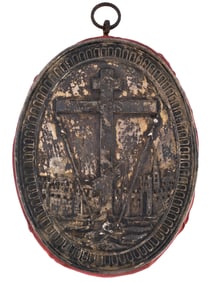ANTIQUE 19TH C RUSSIAN ORTHODOX RELIEF ICON PLAQUE
