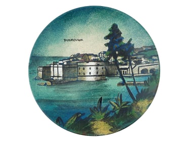 CROATIAN DUBROVNIK HAND ENAMEL METAL PLATE SIGNED