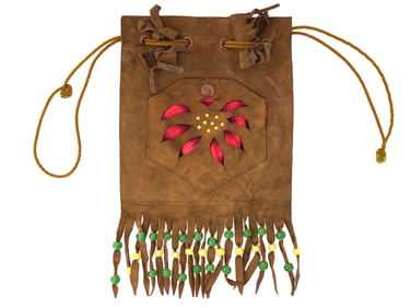 VINTAGE NATIVE AMERICAN LEATHER WALLET POUCH W JADE